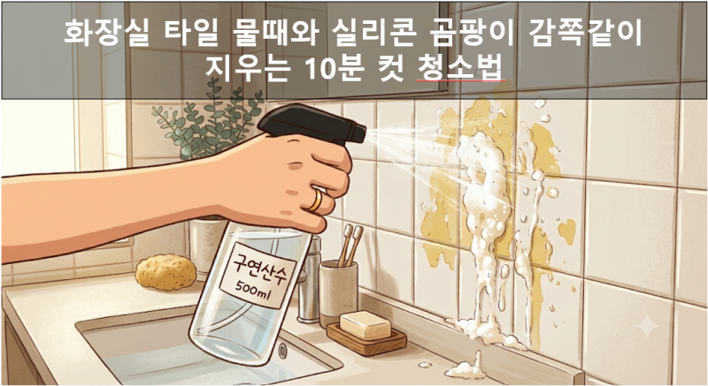 화장실 타일 물때와 실리콘 곰팡이 감쪽같이 지우는 10분 컷 청소법