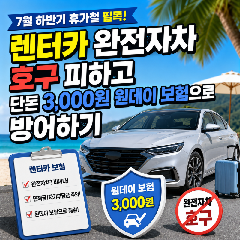 7월 하반기 휴가철 필독! 렌터카 완전자차 호구 피하고 단돈 3,000원 원데이 보험으로 방어하....