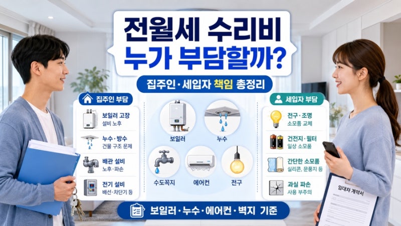 이거 누가 고쳐요? 전월세 수리비 누가? 집주인·세입자 책임 총정리 (보일러·누수·에어컨)