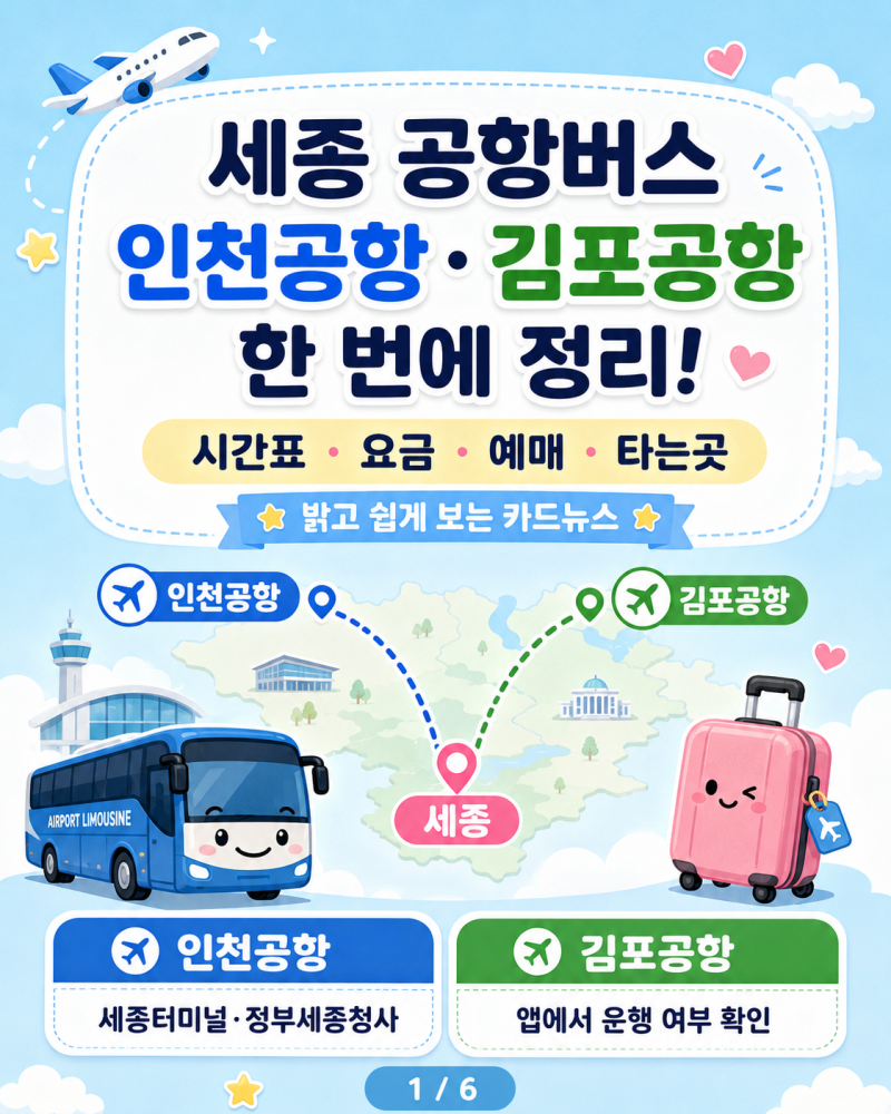 세종 공항버스, 인천공항·김포공항 리무진 시간표 요금 예매 타는곳 한 번에 정리