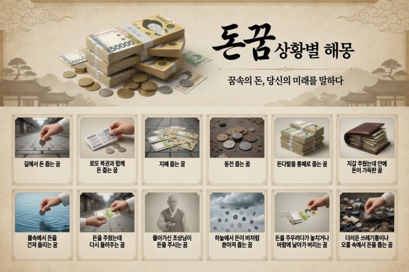 돈 줍는 꿈해몽｜ 상황별 의미 총정리 (길몽·흉몽·심리해석)