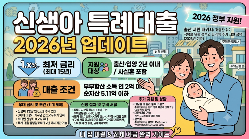 [2026 최신] 1%대 초저금리 '신생아 특례대출' 조건, 금리표, 대환대출, 서류까지 총....