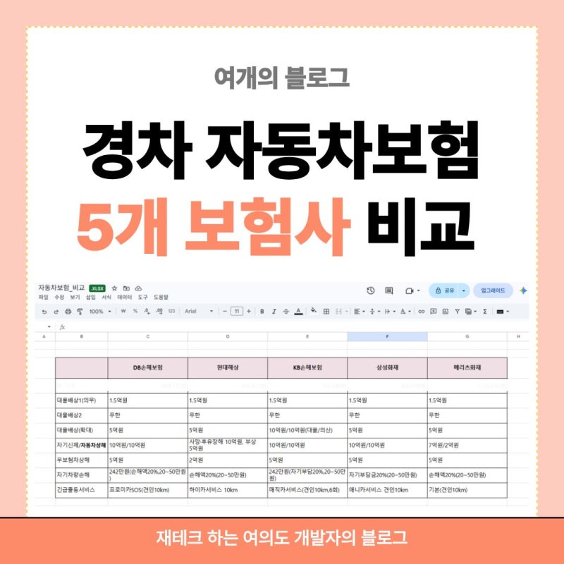 20대 자동차보험 비교 후기✍️ | DB·KB·삼성·현대·메리츠 직접 견적 받아본 결과 ( 경차보험....