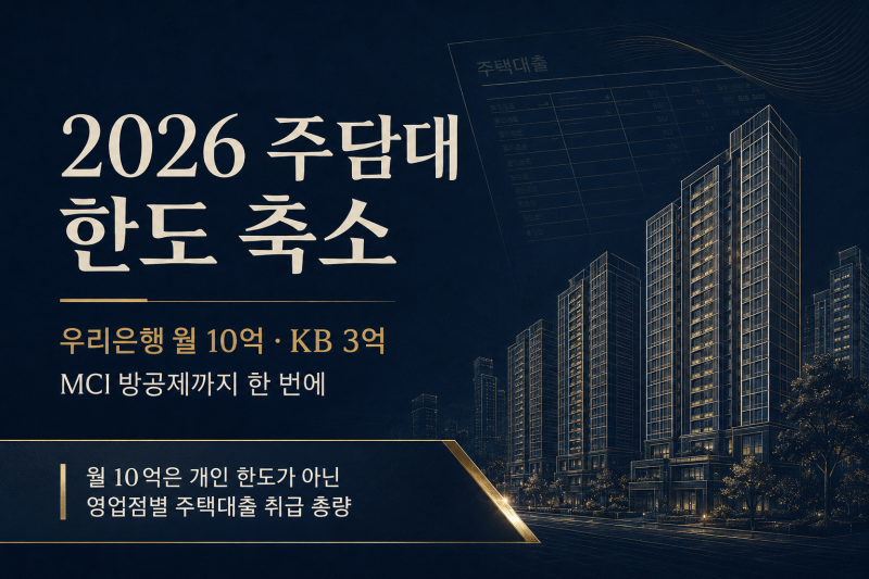 2026 주담대 한도 축소｜우리은행 월 10억·KB 3억·MCI 방공제 총정리
