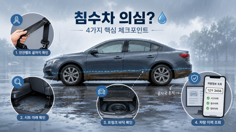 폭우 침수차 중고차 구별법