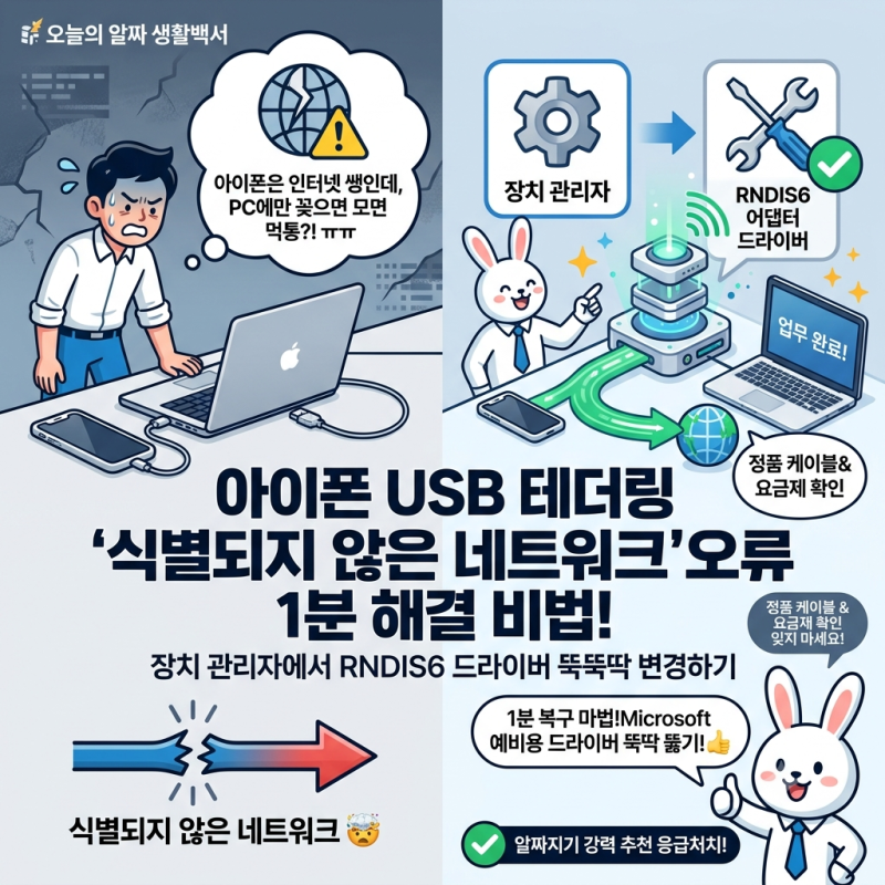 아이폰 USB 테더링 식별되지 않은 네트워크 연결 없음 해결 방법