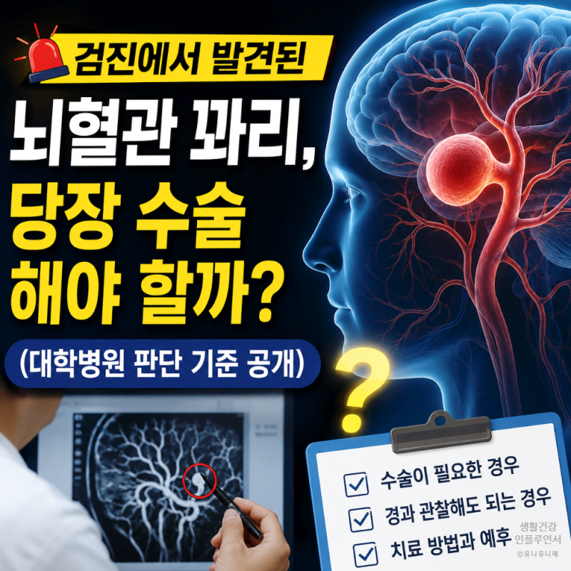 뇌혈관 꽈리 발견? 비파열성 뇌동맥류 증상 발견 시 치료와 수술 기준