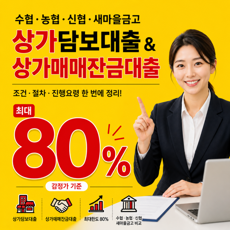 수협·농협·신협·새마을금고 상가담보대출 및 상가매매잔금대출 조건과 절차, 진행요령까....