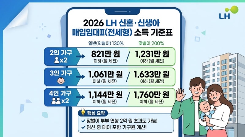 [2026 LH 매입임대] 월세 20만 원대로 서울 신축 거주하기! 가구원수별 소득 기준 총정리✔️