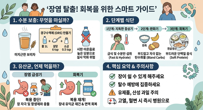 장염 걸렸을 때 음식·음료·유산균 가이드: 포카리, 흰죽, 유산균의 오해와 진실