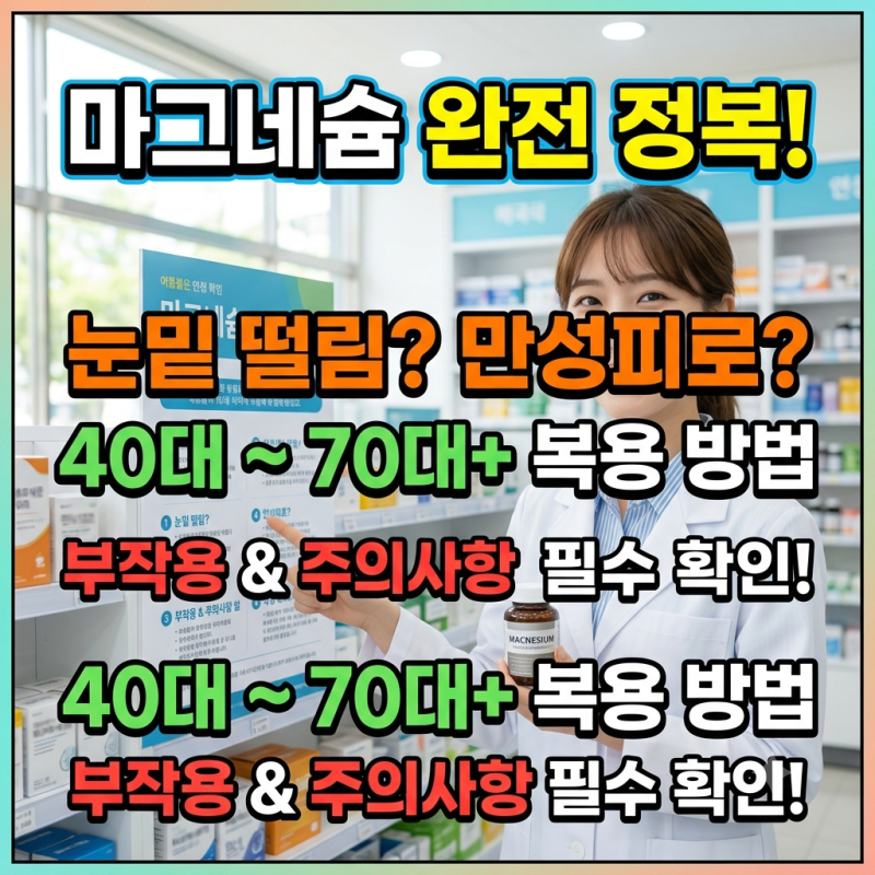 마그네슘 효능, 눈밑 떨림 만성피로, 40대, 50대, 60대, 70대 이상 복용 방법, 부작용과 의학적 ....