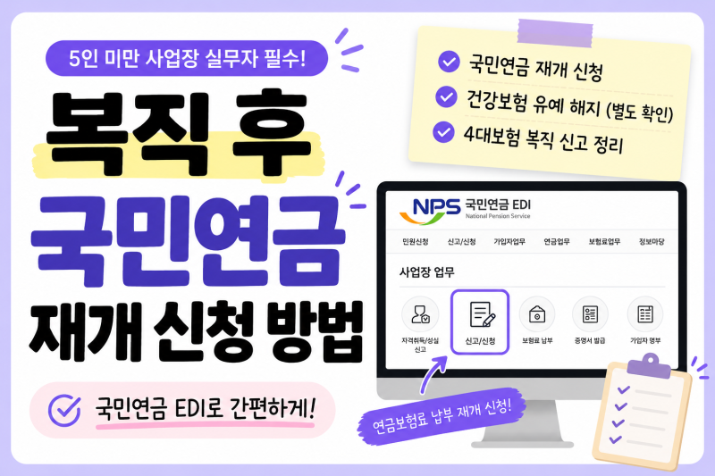 육아휴직 종료 후 복직 ㅣ 국민연금 재개 신고 방법 (국민연금 EDI)