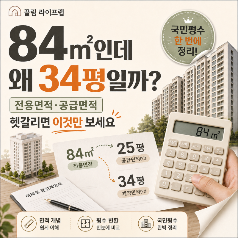 아파트 국민평수 84㎡ 계산기 계산법, 공급면적 전용면적 차이
