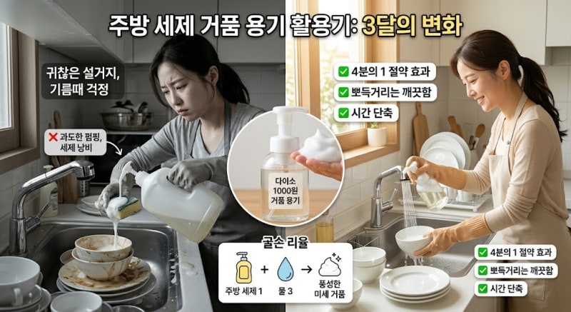 주방 세제 거품 용기에 섞어 쓰기 3달 동안 직접 해보니 느낀 절약 효과