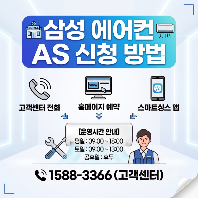 삼성전자 에어컨 AS 신청 방법 총정리: 전화, 온라인, 스마트싱스 앱 예약 가이드