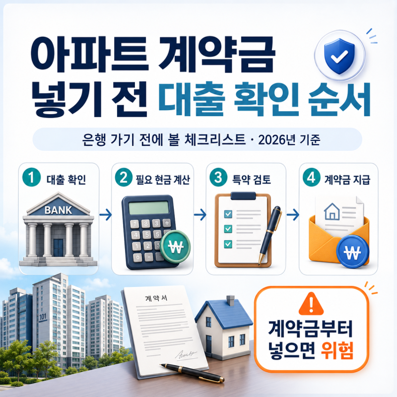 아파트 계약금 넣기 전 대출 확인 순서｜은행 가기 전에 볼 체크리스트 2026년 기준