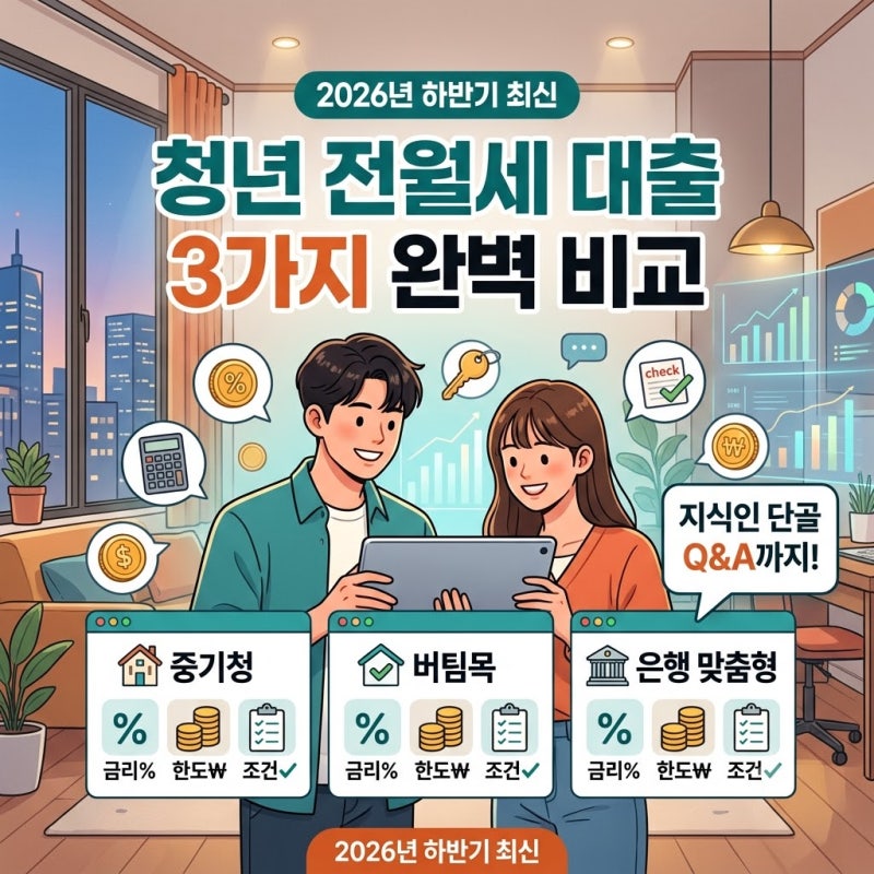 [2026년 하반기] 무주택 청년을 위한 전월세 보증금 대출 3가지 완벽 비교 (금리, 한도, 조건)
