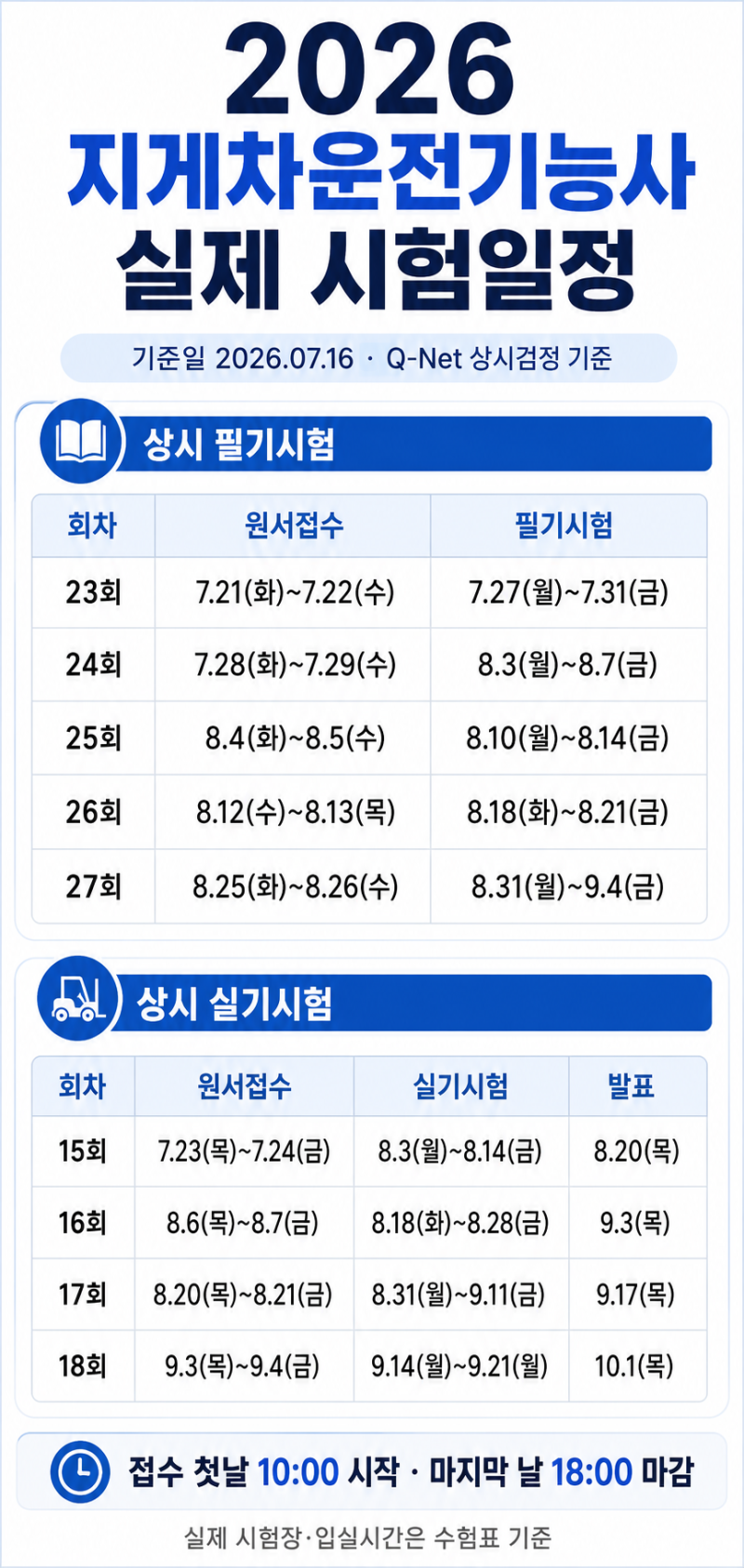 2026 지게차운전기능사 시험일정 정리｜원서접수, 상시검정, 시험시간표 확인법