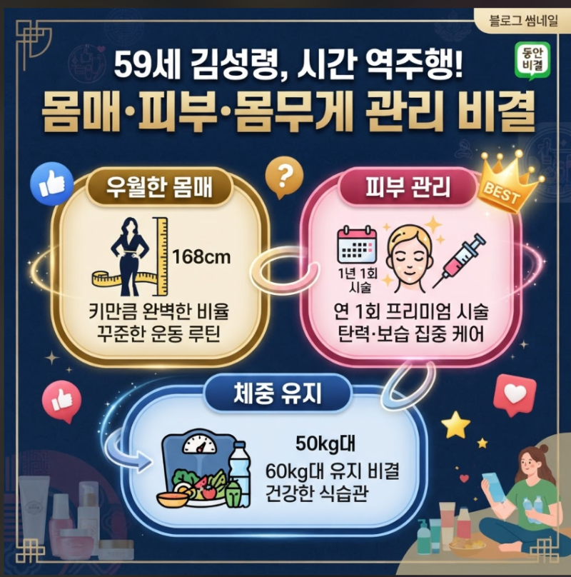 59세 김성령, 키만큼 우월한 몸매…1년 1회 피부 시술로 관리, 몸무게 60kg대 유지 비결