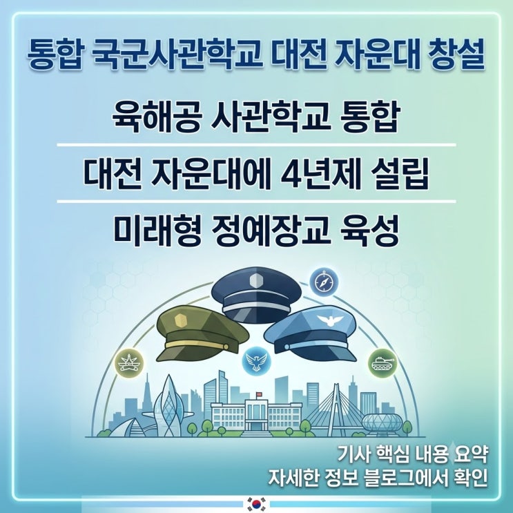 육군 해군 공군 <b>통합</b> <b>국군사관학교</b> 4년제 대전 자운대 창설... 