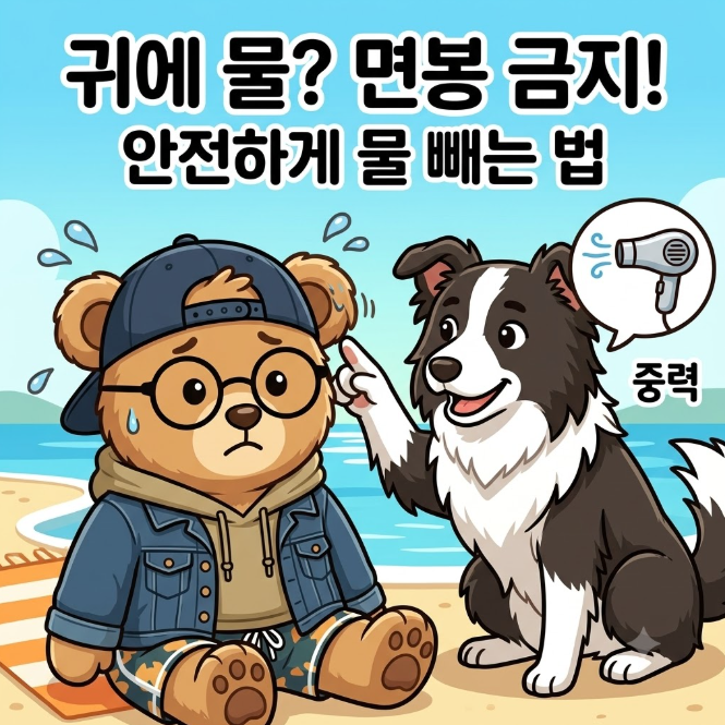 "귀에 들어간 물 억지로 파지 마세요!" 귀에 물 들어갔을 때 안전하게 빼는 법 및 외이도염 예....