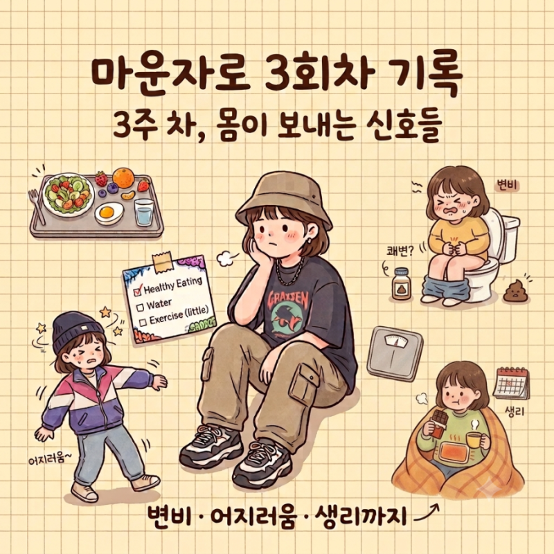 마운자로 3주차 후기 | 3kg 감량, 변비·어지러움·생리까지 기록한 일주일