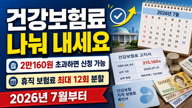 [취재노트] 2026 건강보험료 분할납부 기준 완화, 2만160원 초과하면 신청 가능