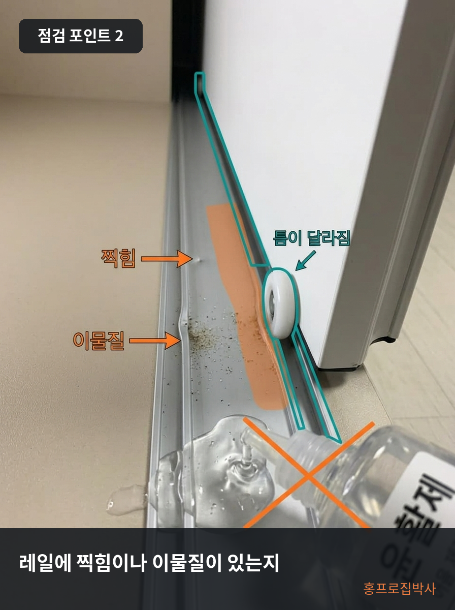 붙박이장 슬라이딩도어가 무거울 때 롤러와 레일 구분법