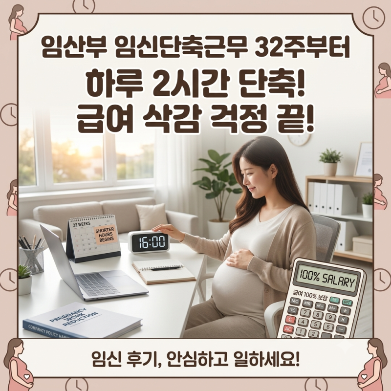 임산부 임신단축근무 32주부터 급여 삭감 없이 하루 2시간 단축하는 방법