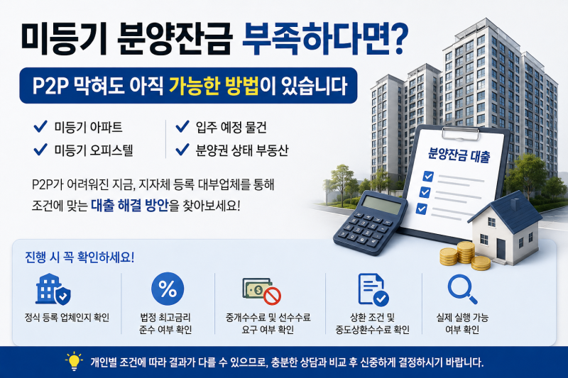 미등기 분양잔금 대출 가능한 방법은? P2P 어려워진 지금 확인하세요