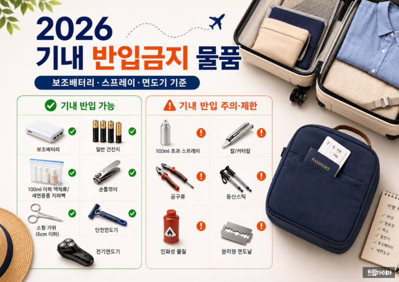 2026 기내 반입금지 물품 총정리｜위탁수하물·보조배터리·스프레이 기준