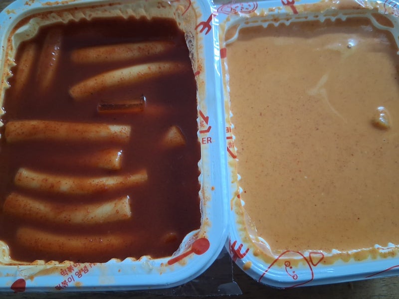 신전떡볶이 순한맛 납작면 토핑 추가, 로제떡볶이 순한맛, 그리고 맑은오뎅탕!