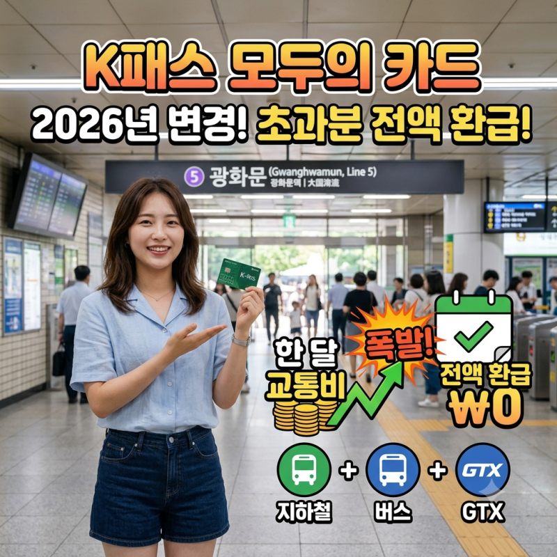K패스 모두의 카드, 2026년 변경된 한 달 교통비 초과분 전액 환급받는 방법