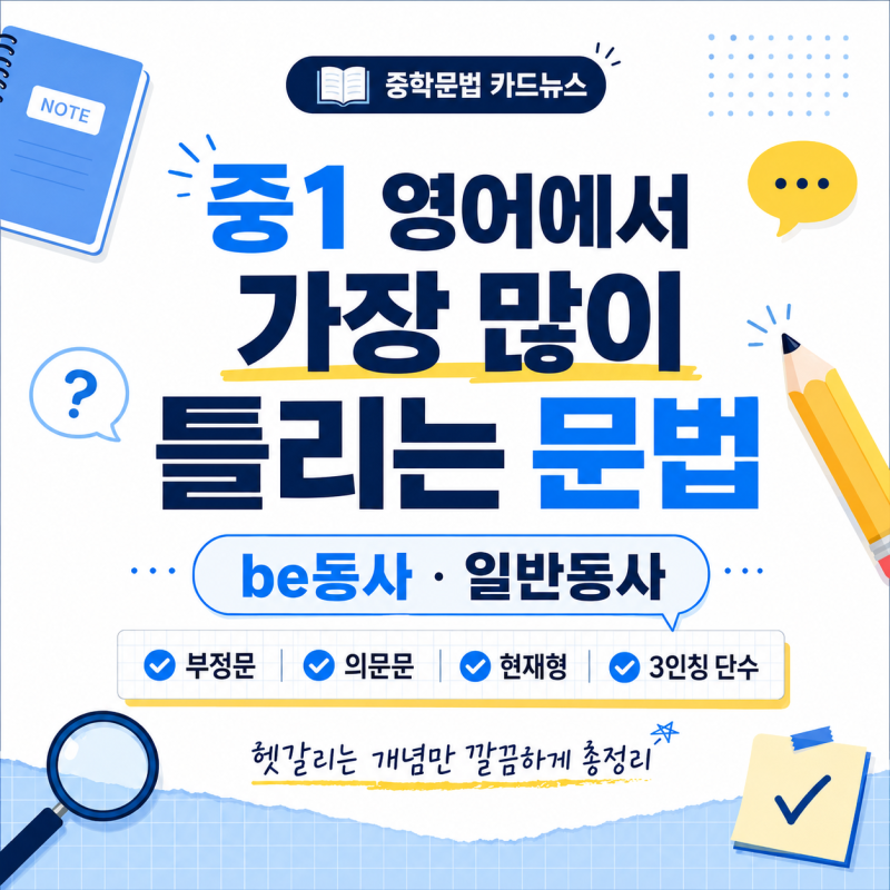 중1 영어에서 가장 많이 틀리는 문법｜be동사·일반동사·부정문·의문문 총정리