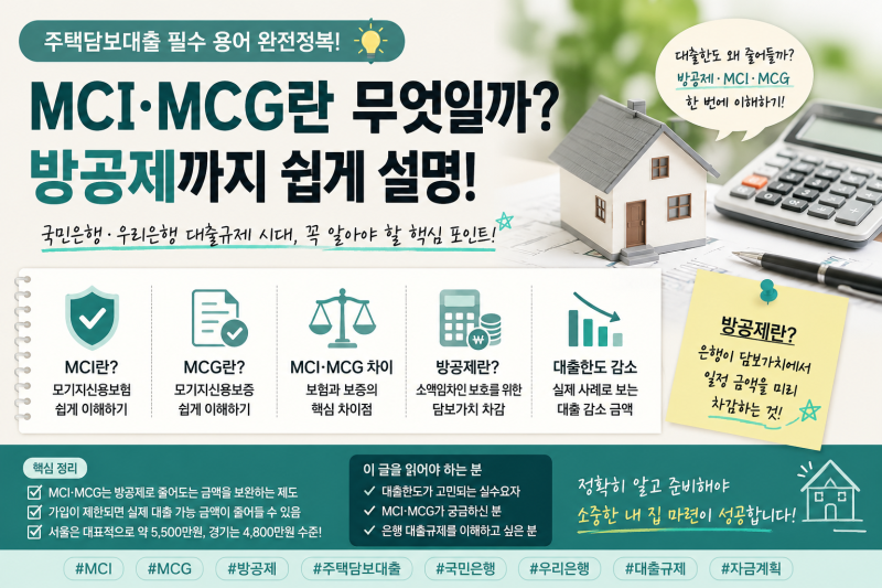 MCI·MCG란 무엇일까요? 방공제까지 가장 쉽게 설명하는 주택담보대출 완전정복 -국민은행·우....