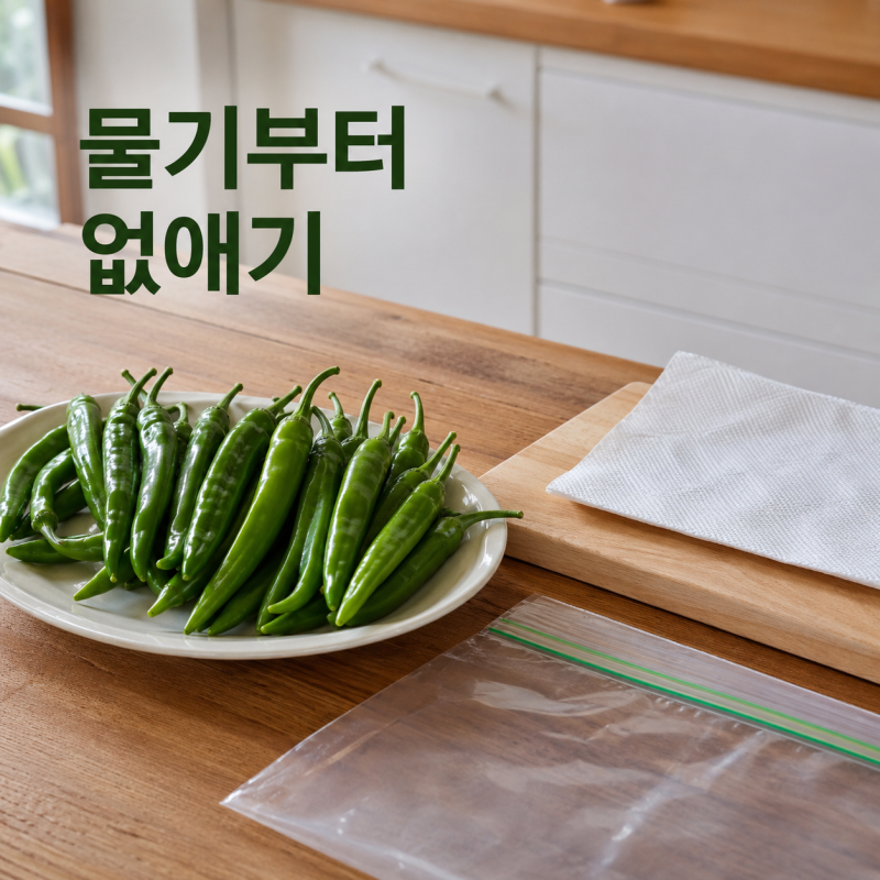 풋고추 냉동 보관, 씻은 뒤 물기부터 없애야 서로 안 엉겨요