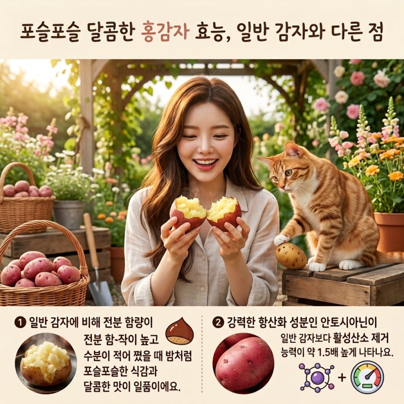포슬포슬 달콤한 홍감자 효능, 일반 감자와 다른 점