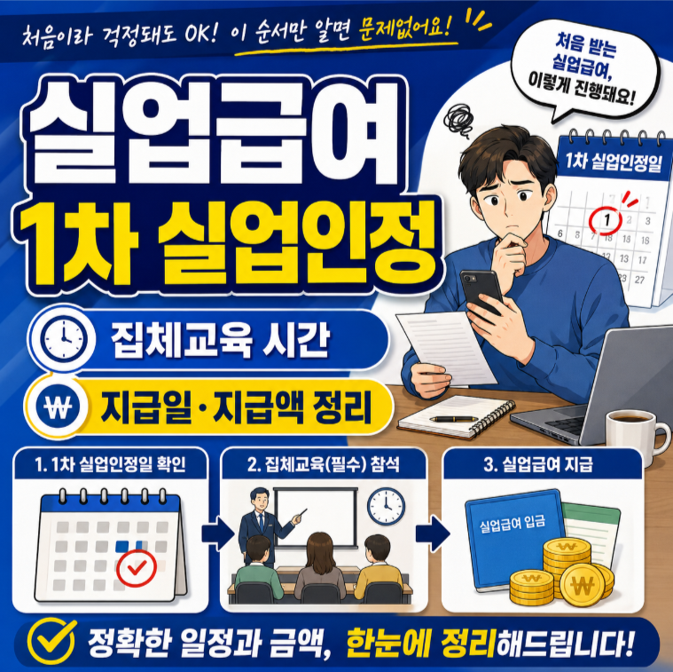 실업급여 1차 실업인정, 집체교육 시간과 지급일·지급액 정리