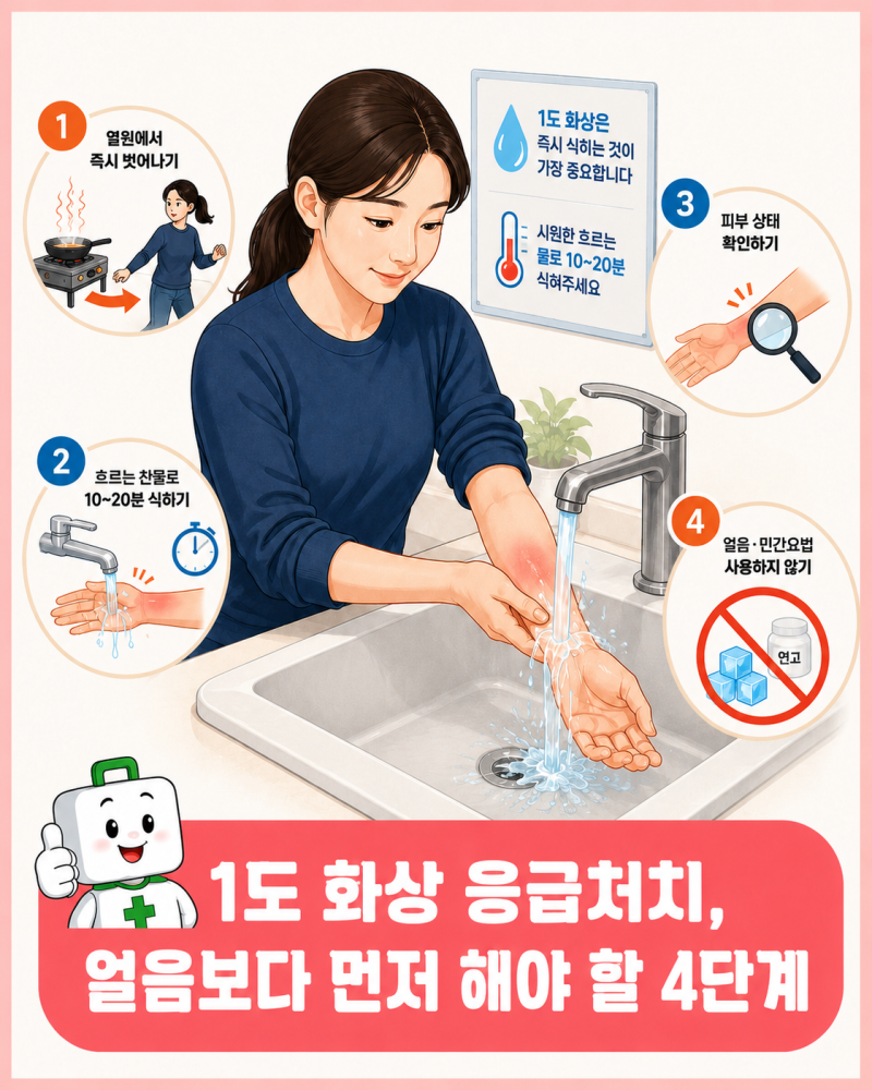 1도 화상 응급처치, 얼음보다 먼저 해야 할 4단계