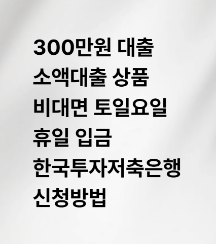 300만원 대출 소액대출 상품 비대면 토일요일 휴일 입금 한국투자저축은행 신청방법
