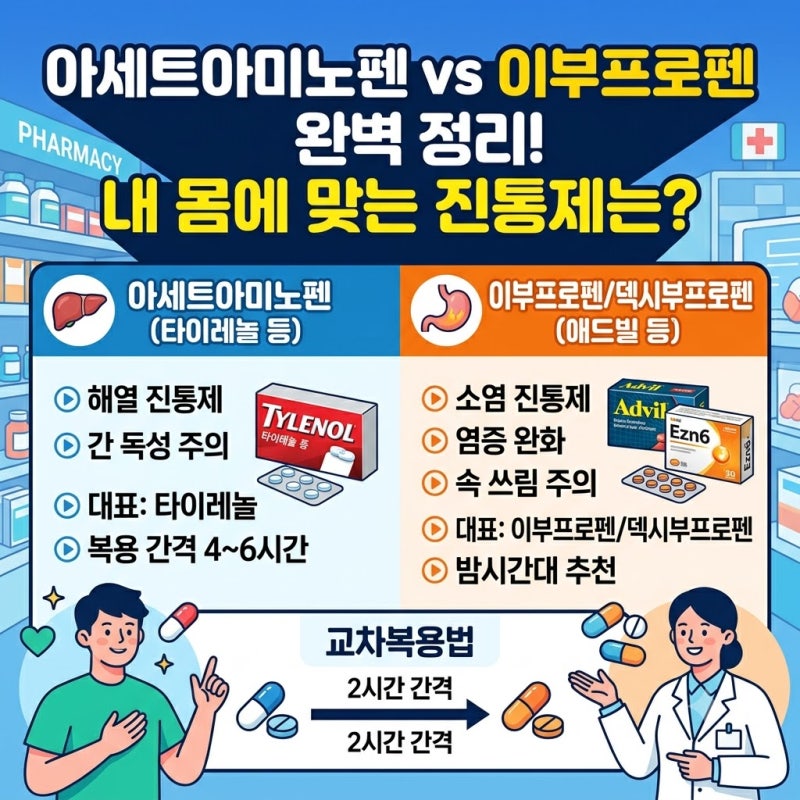 두통약, 아무거나 드시나요? 아세트아미노펜 vs 이부프로펜 완벽 정리
