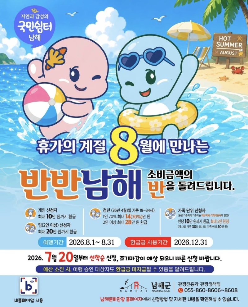 8월 국내 여름휴가 추천, 남해 여행 경비 50% 돌려받는 '반반남해' 신청 방법 총정리!