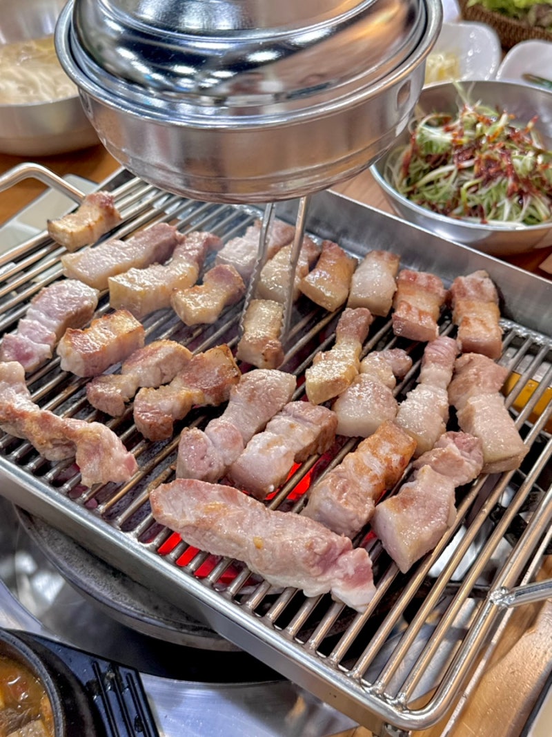 첨단삼겹살 금동참숯화로구이 광주첨단점 후기 | 고기에 반하고, 열무냉물국수에 또 반하고 ....