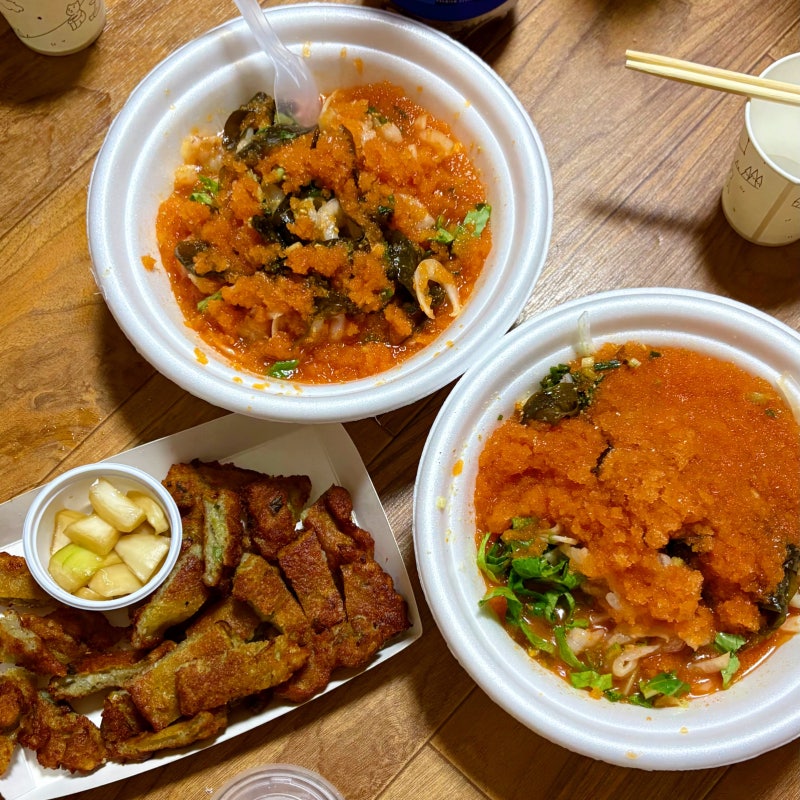 강릉 사근진해변 앞 빈대떡 물회 찐맛집 포장후기 | 강릉경포물회