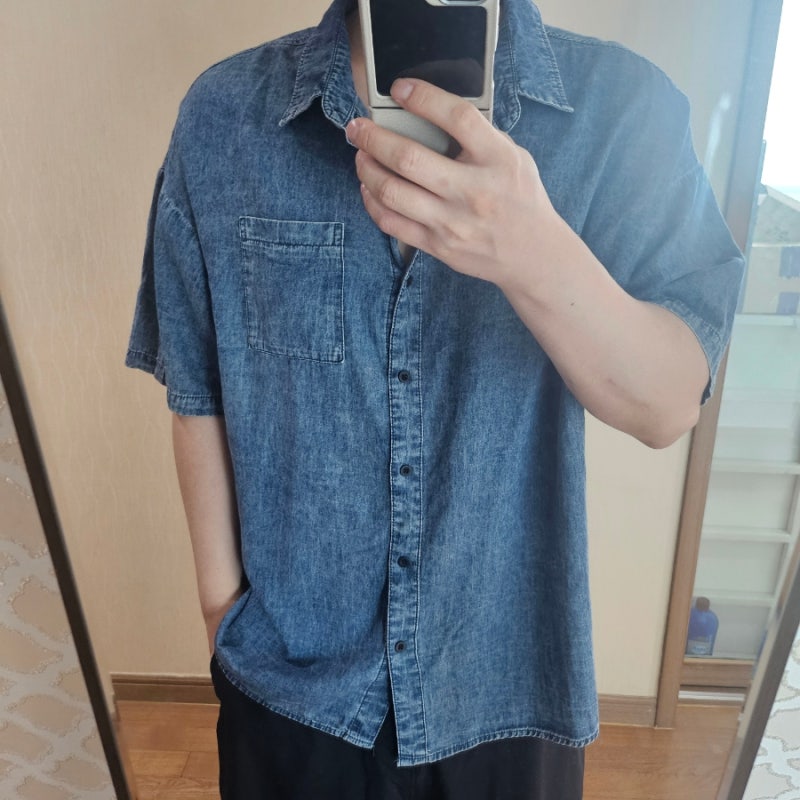 남자 여름 코디 9탄 데님 반팔 셔츠 하나로 완성한 실패 없는 캐주얼룩 실제 코디해서 입어보....