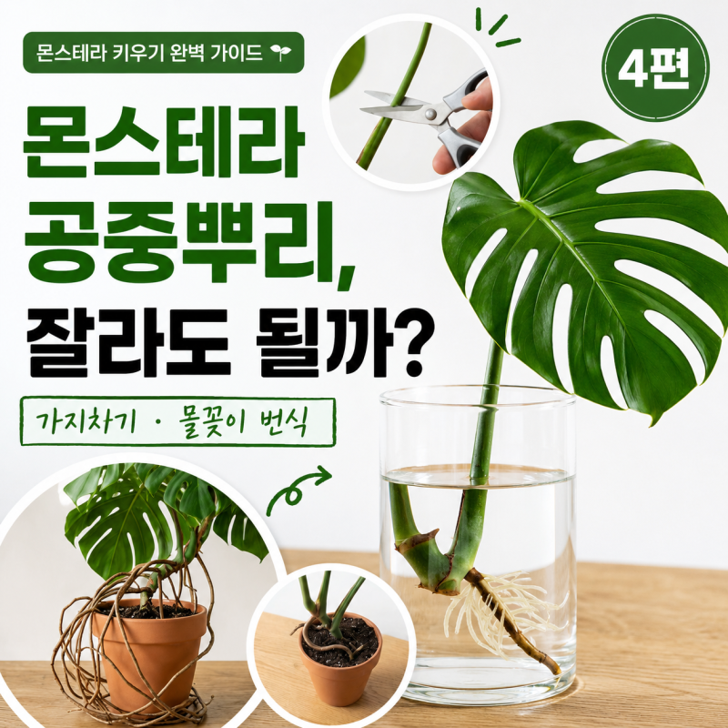 몬스테라 키우기 | 몬스테라 공중뿌리, 잘라도 될까? 가지치기와 물꽂이 번식 4편
