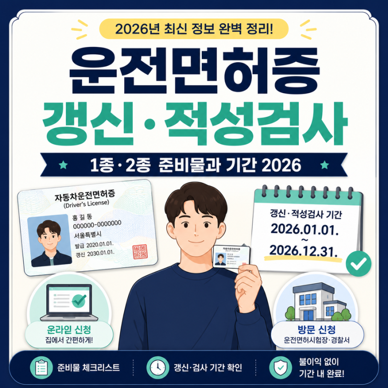 운전면허증 갱신·적성검사 방법｜1종·2종 준비물과 기간 2026