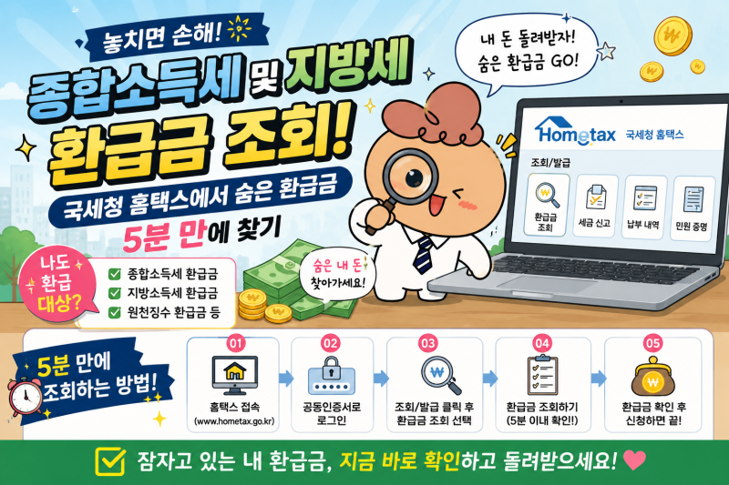 [제139호] 종합소득세 및 지방세 환급금 조회! 국세청 홈택스에서 숨은 환급금 5분 만에 찾기