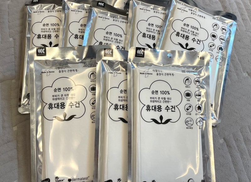 여행갈 때 필수로 사용하는 씨씨컴퍼니 국산 일회용수건