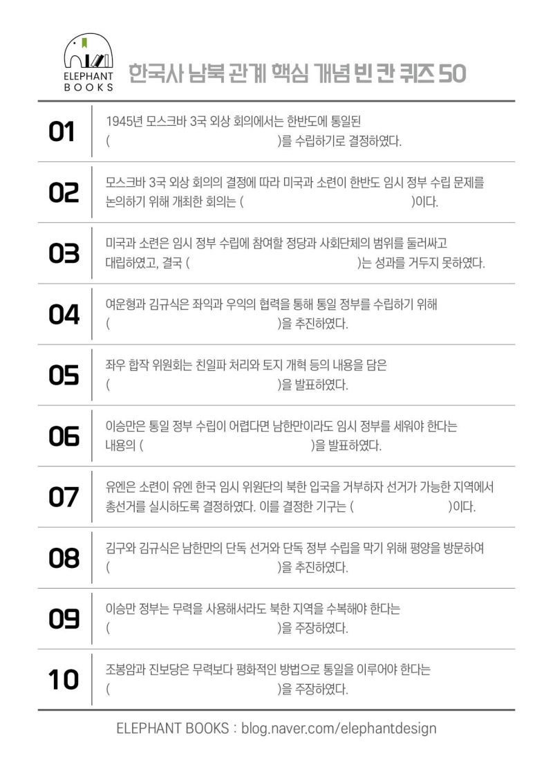 한능검 정리본 PDF 무료｜꼭 1문제 이상 나오는 남북 관계 핵심 개념 50문항